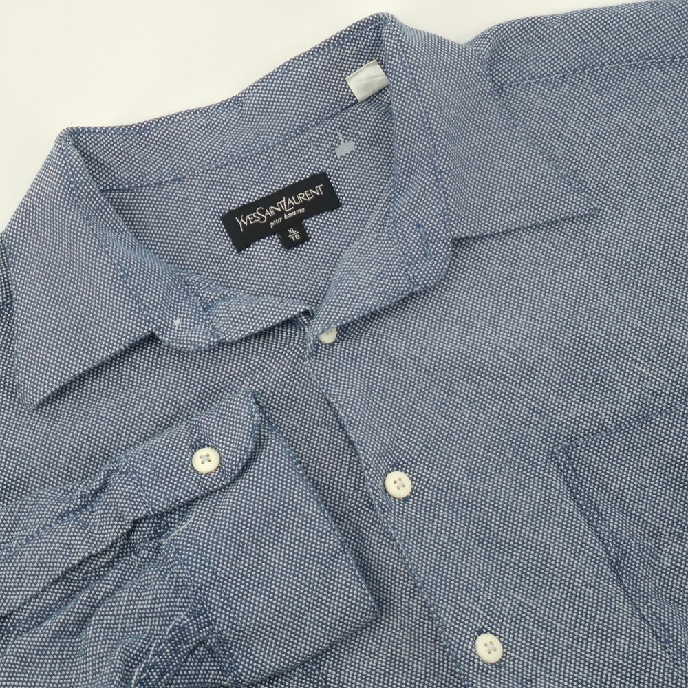 Yves Saint Laurent Pour Homme Blue Cotton Button Down sport Shirt Mens XL check